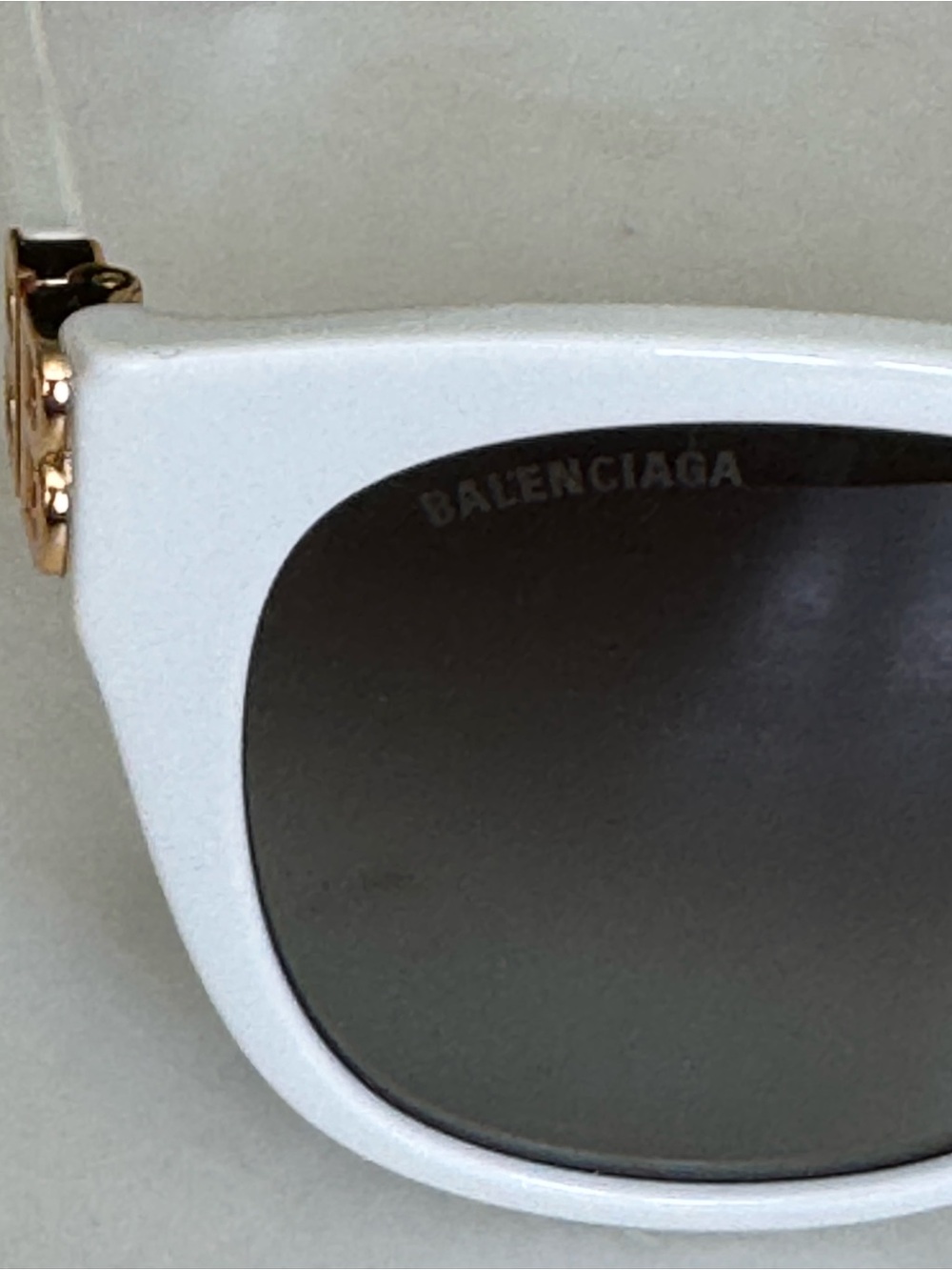 Balenciaga White Cat-Eye Sunglasses with Gold BB Accents - Picture 10 of 14